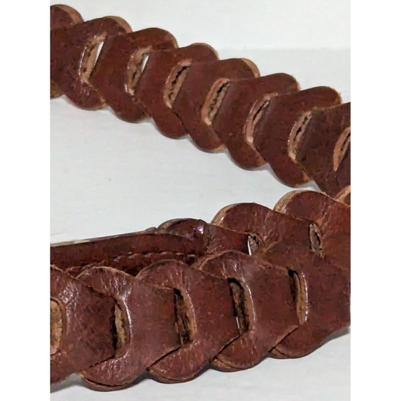 Vintage Women's Genuine Leather Belt Brown Chain Link Design 35" Metal Hardware - Picture 8 of 11